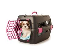 HAPPET TEDDY M Fuchsia - Cage de voyage ventilée pour chats et petits chiens - Cage ventilée avec portes amovibles, clips et poignée
