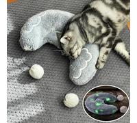 Happi N Pets Grand oreiller apaisant pour chat avec deux balles de jeu, peluche douce et lumineuse, compagnon de sommeil mignon pour soulager les articulations du sommeil, lavable en machine
