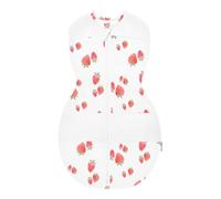happiest baby Couverture d'emmaillotage Sleepea - Cotton 100% Bio - Favorise Un développement sain des Hanches (Ivoire Motif Fraises, Grand)