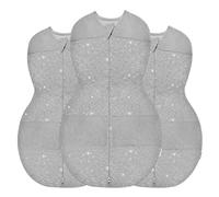 happiest baby Couverture d'emmaillotage Sleepea - Cotton 100% Bio - Favorise Un développement sain des Hanches - Lot de 3 Nouveau-né (Gris Motif Étoiles, 2 x Petit, 1 x Moyen)