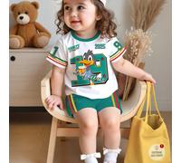 Happikins 2 pièces Ensemble de t-shirt graphique et short décontracté, simple et sportif pour bébé fille, numéro 19, imprimé en anglais et de style dessin animé, style scolaire, t-shirt à manches cour