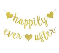 Happily Ever After Bannière à paillettes dorées pour mariage, enterrement de vie de jeune fille, fiançailles, fête de mariage, fête de fiançailles, accessoire de décoration