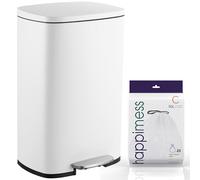 Happimess HPM1006C Mini poubelle en acier à pédale gratuite Fermeture du couvercle en douceur, Poubelle pour Maison, Bureau, Cuisine, Grand : 50 L, Petit : 5 L, Blanc