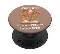 Happiness Cup of Coffee and a Good Book Brown Fall Reading PopSockets PopGrip Adhésif