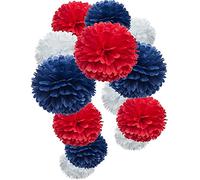 Happium 6 PCS Pompons en Papier de Soie, Boule de Fleurs en Papier pour Fête d'anniversaire, Jubilé, Drapeau du Royaume-Uni Roi Couronnement Banque Décorations de Vacances - Bleu, Rouge et Blanc
