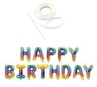 Happium Ballon d'anniversaire arc-en-ciel autogonflant avec bannière joyeux anniversaire | Ballons avec lettres en aluminium de 16 pouces, décoration de fête d'anniversaire pour garçons et filles