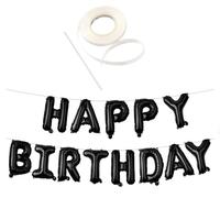Happium Ballon d'anniversaire noir auto-gonflant en forme de bannière « Happy Birthday » - Ballons en aluminium pour décoration de fête d'anniversaire de garçons et filles - 40,6 cm