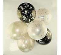 Happium Ballons assortis en latex de 12 pouces, 13 ans, ballons d'anniversaire numéro 13, paquet de 10 (noir métallique, argent, blanc)