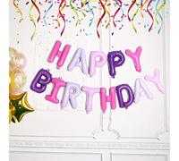 Happium Bannière de Ballon Joyeux Anniversaire - Banderole de Décoration de Fête en Feuille de Lettre de 16 pouces - Comprend de la Paille et un Ruban Violet Laiteux
