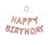 Happium-Bannière de Ballon Joyeux Anniversaire-Banderole de Décoration de Fête en Feuille de Lettre de 16 pouces - Comprend de la Paille et un Ruban En Or Rose,parfait pour les fêtes d'anniversaire.