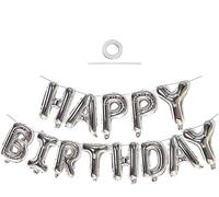 Happium-Bannière de Ballon Joyeux Anniversaire,Banderole de Décoration de Fête en Feuille de Lettre de 16 pouces - Comprend de la Paille et du Ruban Argent,parfait pour les fêtes d'anniversaire.