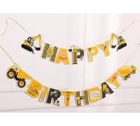 Happium - Bannière « Happy Birthday » - Camion à benne - Camion à benne - Guirlande pour garçons - Fête sur le thème de la construction - Décoration de fête d'anniversaire pour enfants