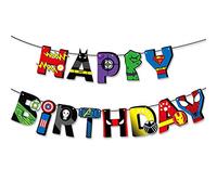Happium Bannières d'anniversaire de super-héros pour garçons, décorations d'anniversaire sur le thème de la Ligue des Justiciers, décorations de fête
