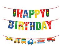 Happium Bannières de transport « Happy Birthday » pour voiture, bus, train, avion, hélicoptère, feux de circulation, accessoires photo pour enfants, fête d'anniversaire, fête prénatale