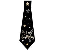 Happium Cravate d'anniversaire avec slogan It's my Birthday Cravate en satin noir doré Fournitures de fête d'anniversaire, idées de fête et décorations d'anniversaire amusantes