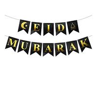 Happium Eid Mubarak Bannière Eid Bunting EID Mubarak Ramadan Décorations Eid Mubarak Bunting Garland Eid Home Office Decor Eid Banner Noir
