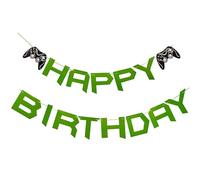 Happium Joyeux Anniversaire Thème de Jeu Bannière Suspendue Lettre en Papier Vert Thème de Jeu Vidéo Guirlande de Papier Fournitures de Fête pour Décorations de Fête d'anniversaire pour Enfants