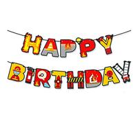 Happium Joyeux Pompier Bannière d'Anniversaire Camion De pompier Ballons d'Anniversaire Pompier Décoration De Fête d'anniversaire,Banderole holographique Happy Birthday 3,65 m de long (Motif 5)