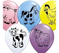 Happium Lot de 10 ballons colorés en latex animaux Farmyard Friends - Une sélection de cochons, chevaux, vaches, moutons et poules - Idéal pour les anniversaires d'enfants
