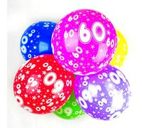 Happium Lot de 10 ballons d'anniversaire en latex assortis avec chiffres de 30,5 cm (numéro 60) pour femmes et hommes, décorations de fête de 60e anniversaire, 60e anniversaire