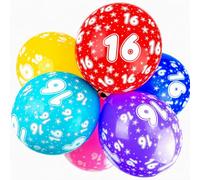 Happium - Lot de 10 ballons d'anniversaire en latex avec chiffres assortis, 12" (numéro 16), ballons pour filles et garçons, décorations d'anniversaire de 16 ans, fête du 16e anniversaire
