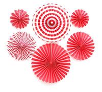 Happium Lot de 6 éventails en papier de couleurs assorties - Paper Fans Set - Décorations à suspendre au plafond - Pour fête d'anniversaire, mariage, remise de diplôme, événements - Bande rouge