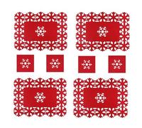Happium Lot de 8 Sets de Table et Dessous de Verre en Forme de Flocon de Neige de Noël en Feutre Rouge - 4 Sets de Table + 4 Dessous de Verre, Sets de Table en Feutre de Noël en Feutre Rouge