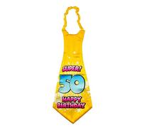 Happium Super Happy Birthday 50e anniversaire cravate numéro 50 fournitures de fête d'anniversaire, fête par âge 50 idées et décorations ceinture d'anniversaire drôle (Jaune)