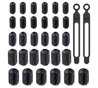 HAPPOW Lot de 30 noyaux de ferrite et 2 serre-câbles en silicone, anneau magnétique anti-interférence, filtre de courant de gaine 3,5/5/7/9/13 mm de diamètre, noyaux de ferrite pour câbles, câbles
