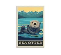 HAPPOW Poster vintage animal loutre de mer animaux sauvages - Poster décoratif sur toile et image d'art moderne pour chambre à coucher - 30 x 45 cm