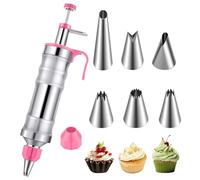 HAPPOW Seringue à gâteau, seringue à crème, en acier inoxydable, avec 6 douilles, poche à douille réutilisable, pour cupcakes, gâteaux, biscuits, beignets, pâtisseries (rose)
