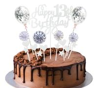 Happy 13th Birthday Cake Topper 13 Year Old Boy Girl Cake Topper 13th Birthday Silver Cake Topper 13th Birthday Boy Cake Topper Silver With Heart Star Balloon Glitter Cake Topper for 13th Birthday