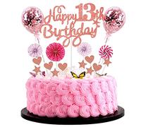 Happy 13th Birthday Cake Topper 13 Year Old Girl Cake Topper 13th Birthday Girl Pink Cake Topper 13th Birthday Girl Cake Topper Rose Gold With Heart Star Balloon Glitter Cake Topper for 13th Birthday