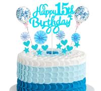 Happy 15th Birthday Cake Topper 15 Year Old Boy Girl Cake Topper 15th Birthday Boy Blue Cake Topper 15th Birthday Boy Cake Topper Blue With Heart Star Balloon Glitter Cake Topper for 15th Birthday