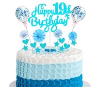Happy 19th Birthday Cake Topper 19 Year Old Boy Girl Cake Topper 19th Birthday Boy Blue Cake Topper 19th Birthday Boy Cake Topper Blue With Heart Star Balloon Glitter Cake Topper for 19th Birthday