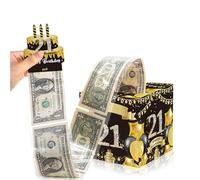 Happy 21th Birthday Tirelire pour Cadeau d'argent, Caisse Argent pour Femmes et Hommes, Joyeux 21ème Anniversaire Tiroir-Caisse Noir Doré DIY Cake avec Carte à Tirer pour Epouse Petite Amie Mère Amis