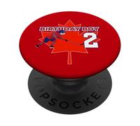 Happy 2nd Birthday Boy Canada Maple Leaf Hockey sur Glace PopSockets PopGrip Adhésif