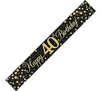 Happy 40th Birthday - Bannière holographique noire et dorée de 2,7 m