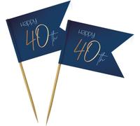 Happy 40th Cocktail Pick Sticks 6.5cm Luxury Blue & Gold - 36 Pieces