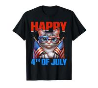 Happy 4th of July American Flag Men Women 4th of July Cat T-Shirt