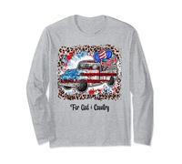 Happy 4th of July For God & Country Drapeau USA Rouge/blanc/bleu Manche Longue