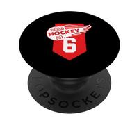 Happy 6th Birthday Boy Red Color Ice Hockey Theme PopSockets PopGrip Adhésif