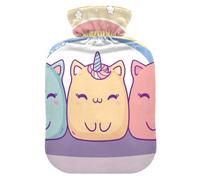 Happy Animal Chats Licornes Rainbow Bouteille d'eau pour eau chaude avec housse souple, sac chauffant de 2 L pour chauffe-mains et pieds