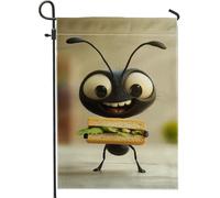 Happy Ant tenant un drapeau de jardin sandwich - Personnage coloré - Décoration d'extérieur double face amusante en toile de jute pour fête de printemps et d'été - 30,5 x 45,7 cm