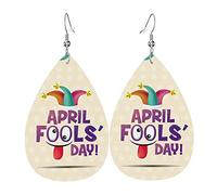 Happy April Fools Day Boucles d'oreilles en cuir pour femmes Dangle Boucle d'oreille Pendentif avec crochet Cadeaux pour fille adulte