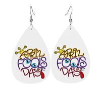 Happy April Fools Day Boucles d'oreilles en cuir pour femmes Dangle Boucle d'oreille Pendentif avec crochet Cadeaux pour fille adulte