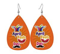 Happy April Fools' Day Funny Pattern Dangle Leather Clip on Boucles d'oreilles Faux PU Léger Larme Goutte pour les Femmes