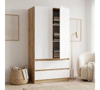 Happy Babies Armoire bicolore 90 cm anthracite/blanc | Armoire à portes battantes avec 2 tiroirs | Garde-robe moderne pour chambre à coucher, chambre d'adolescent 90 x 180 x 50 cm (chêne Votan - blanc