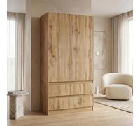 Happy Babies Armoire bicolore 90 cm anthracite/blanc | Armoire à portes battantes avec 2 tiroirs | Garde-robe moderne pour chambre à coucher, chambre d'adolescent 90 x 180 x 50 cm (chêne Votan)