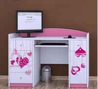 Happy Babies Bureau avec tablette clavier Bureau enfant 125x89x60 Bureau PC fille avec tablette clavier blanc rose Table informatique motif cœur